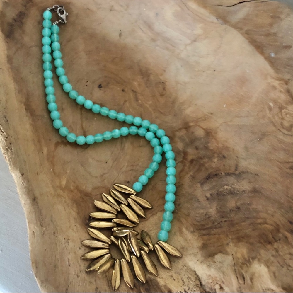 New Turquoise Gold Beaded Statement Necklace Flau… - image 5